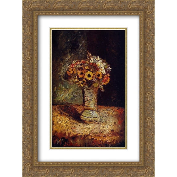 Adolphe Joseph Thomas Monticelli 2x Matted 20x24 Gold Ornate Framed Art Print 'Flowers in a Vase'