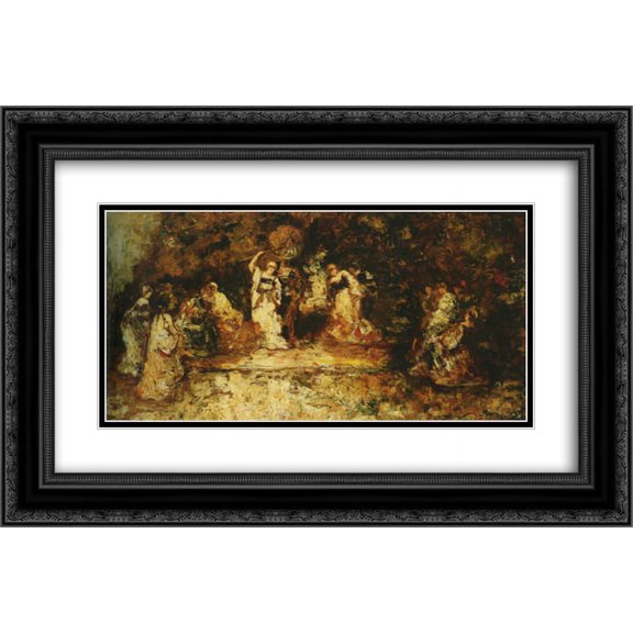 Adolphe Joseph Thomas Monticelli 2x Matted 24x16 Black Ornate Framed Art Print 'Stage'