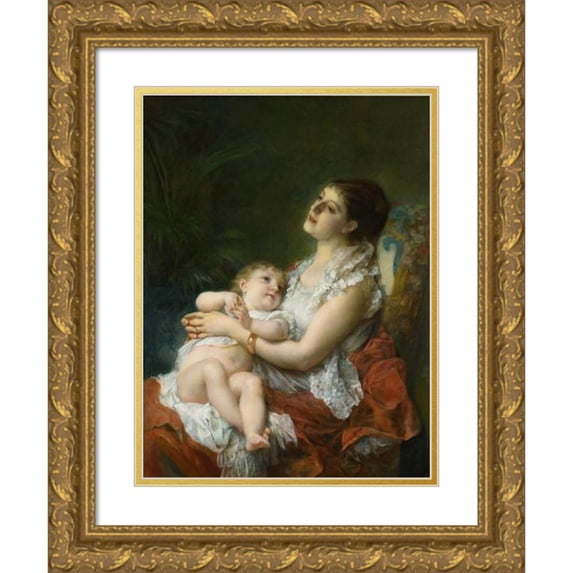 Adolphe Jourdan 19x24 Gold Ornate Framed and Double Matted Museum Art Print Titled - A Mother's Embrace