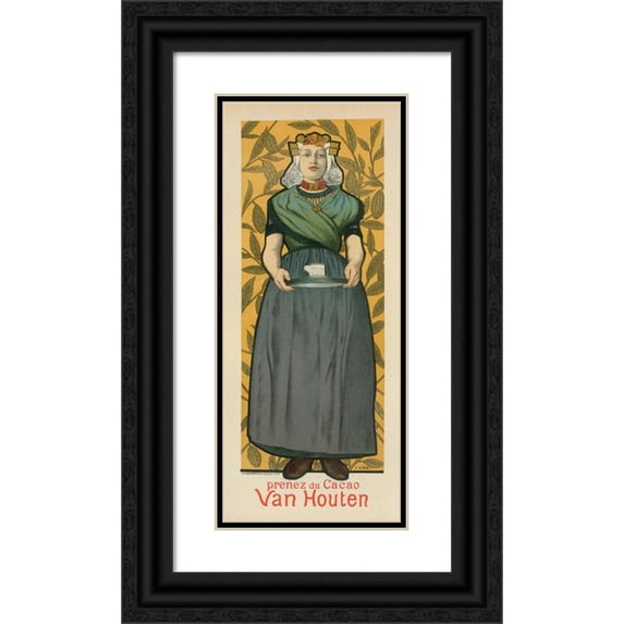 Adolphe Léon Willette 8x14 Black Ornate Wood Framed Double Matted Museum Art Print Titled: Cacao Van Houten (1896)