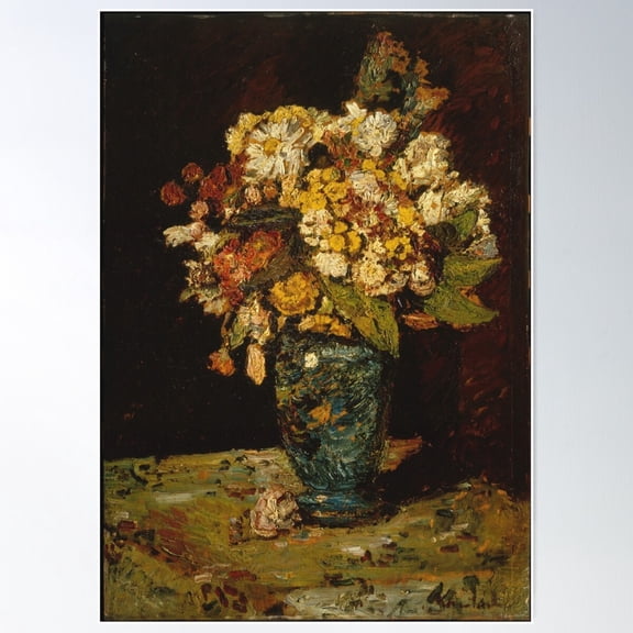 Adolphe Monticelli - Flowers In A Blue Vase Poster Wall Art, Modern Wall Decor For Living Room Bedroom, 16x24 UNFRAMED