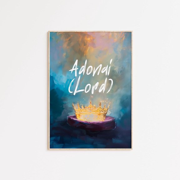 Adonai (Lord) Christian Art Print: Golden Crown, Scripture Wall Decor Unframed Paper Print