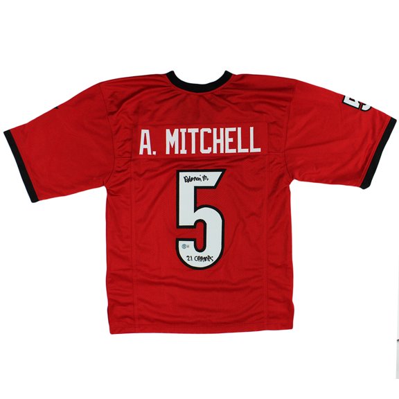 Adonai Mitchell Autographed/Signed Georgia Custom Red Jersey with "21 Champs" Inscription