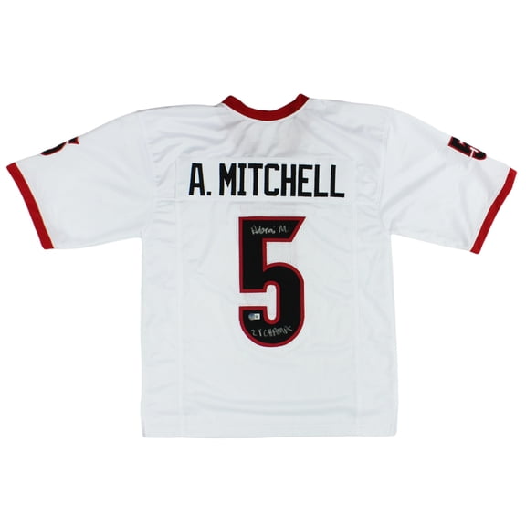 Adonai Mitchell Autographed/Signed Georgia White Custom College Football Jersey with "21 Champs" Inscription