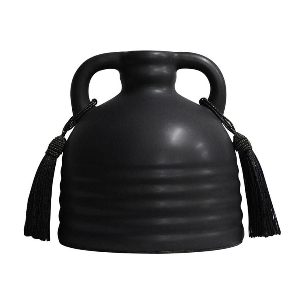 Adonis Black Ceramic Table Vase with Tassels