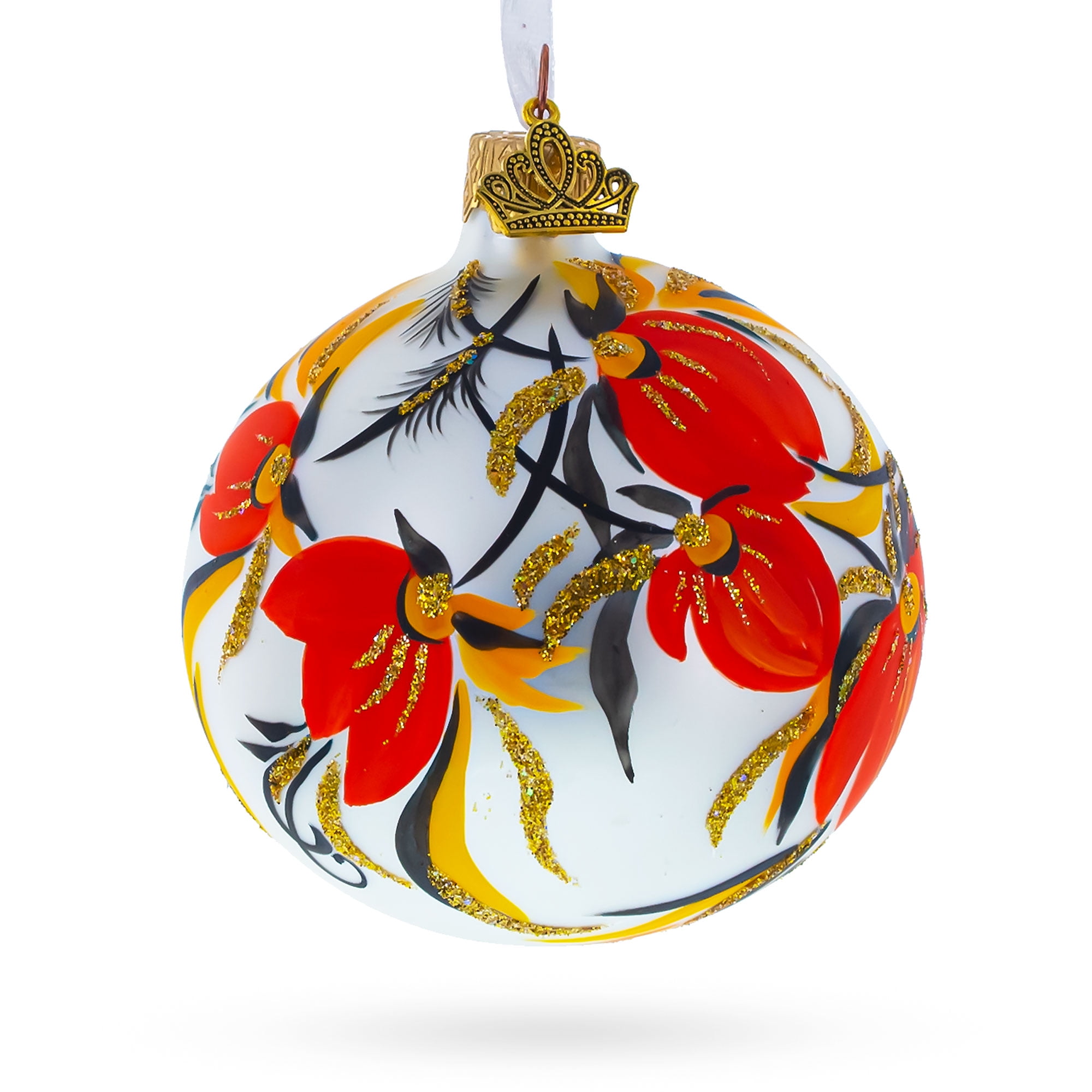 Adonis Red and Gold Hand Painted Glass Christmas Ornament