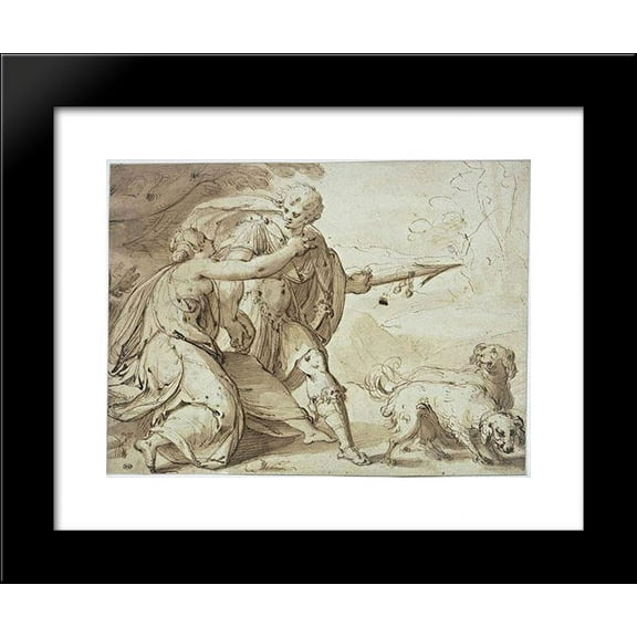 Adonis held back by Venus while going hunting 20x24 Framed Art Print by Hans von Aachen