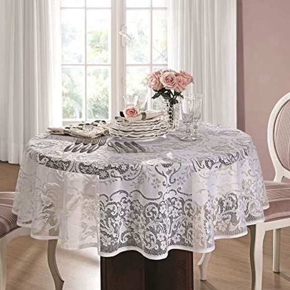 AdonisUSA 62" x 62" Round White Lace Polyester Tablecloth