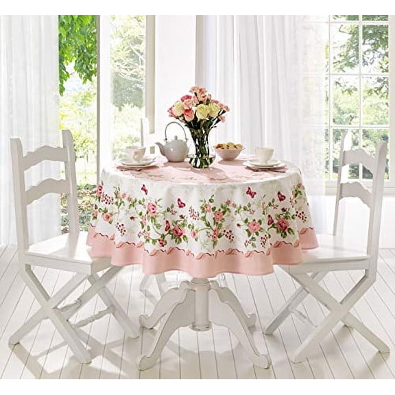 AdonisUSA Rose Collection Machine Washable 60 x 60 Cottage Rose Floral 80% Cotton 20% Polyester Tablecloths