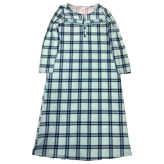 Adonna Womens Mint Blue Check Long Sleeve Nightgown Night Gown Medium