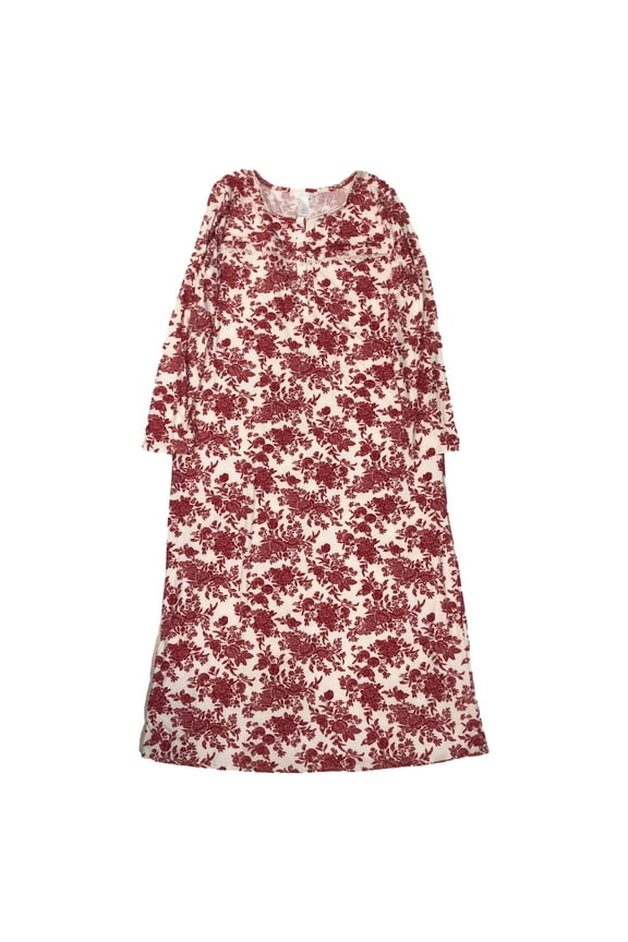 Womens Red Floral Print Long Sleeve Nightgown Night Gown Medium