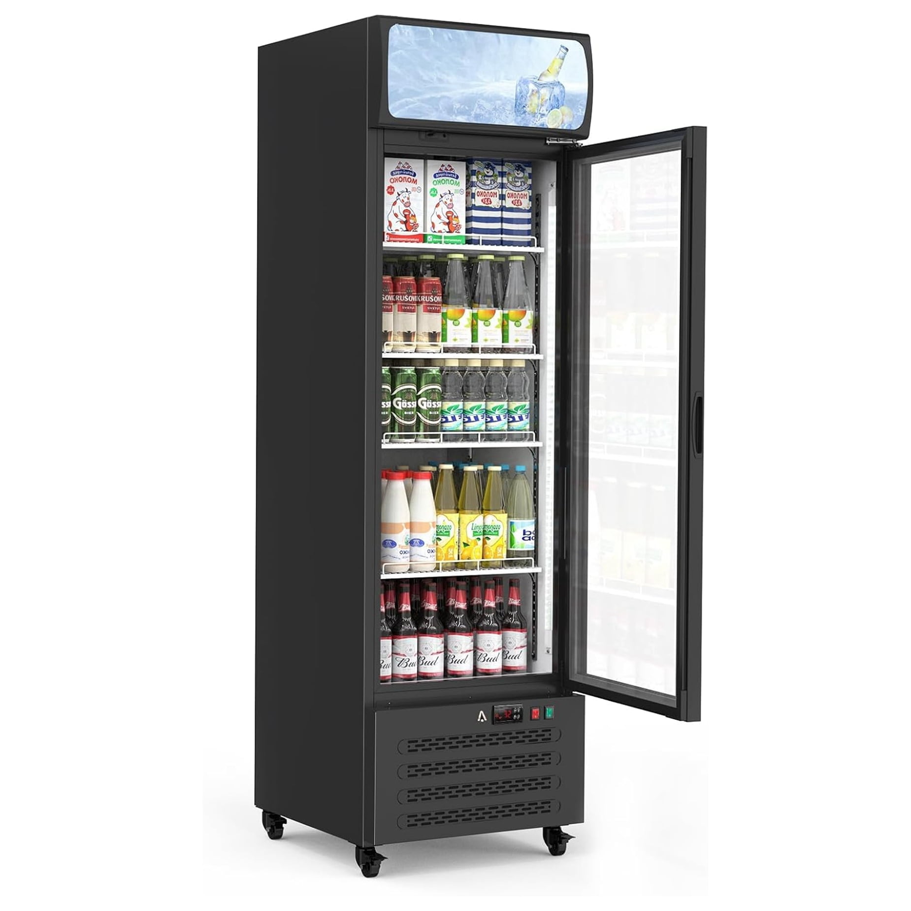 Adoolla 11.3 Cu.Ft. Commercial Upright Merchandiser Display Refrigerator with Adjustable Shelves & Lightbox