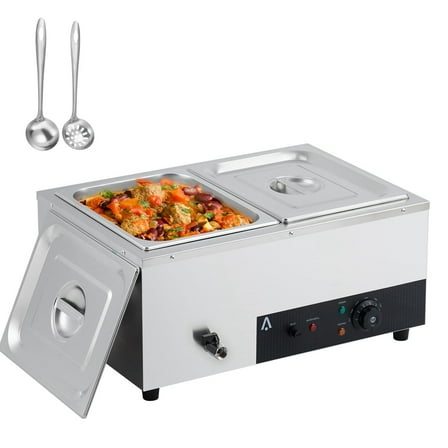 Adoolla 24QT Commercial Food Warmer, Stainless Steel Electric Buffet Server with 2 x 12Qt Pans