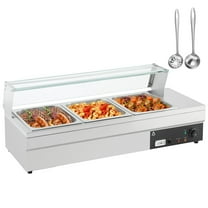 Adoolla 36Qt 3-Pan Commercial Food Warmer with Glass Shield, Stainless Steel Electric Steam Table Buffet Bain Marie