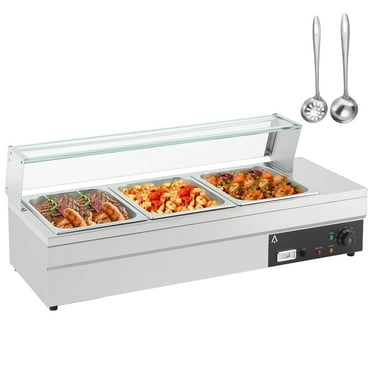 Adoolla 36Qt 3-Pan Commercial Food Warmer with Glass Shield, Stainless Steel Electric Steam Table Buffet Bain Marie