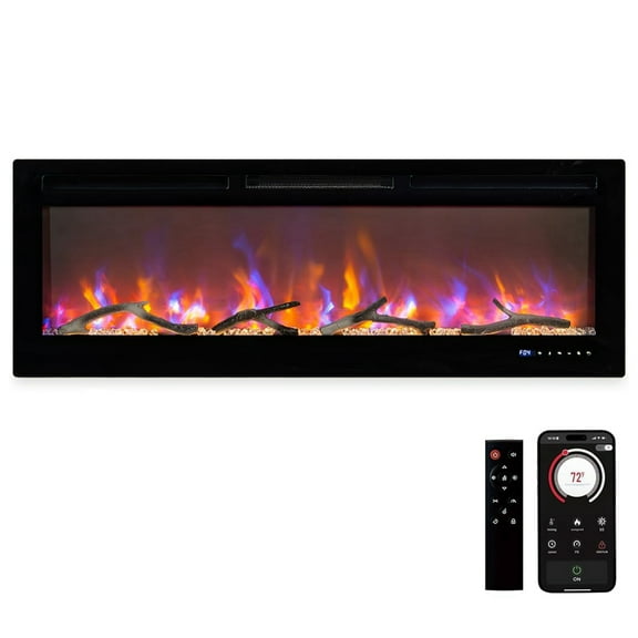 Adoolla 50" Smart WiFi Electric Fireplace Insert Heater with Touch Screen & Remote Control, Recessed or Wall Mounted