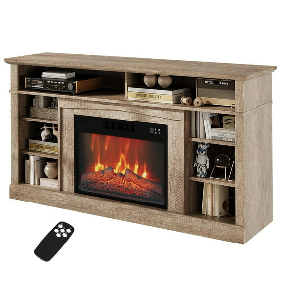 Adoolla Farmhouse TV Stand with 23" Electric Fireplace, Open Shelf Entertainment Center for TVs up to 58"