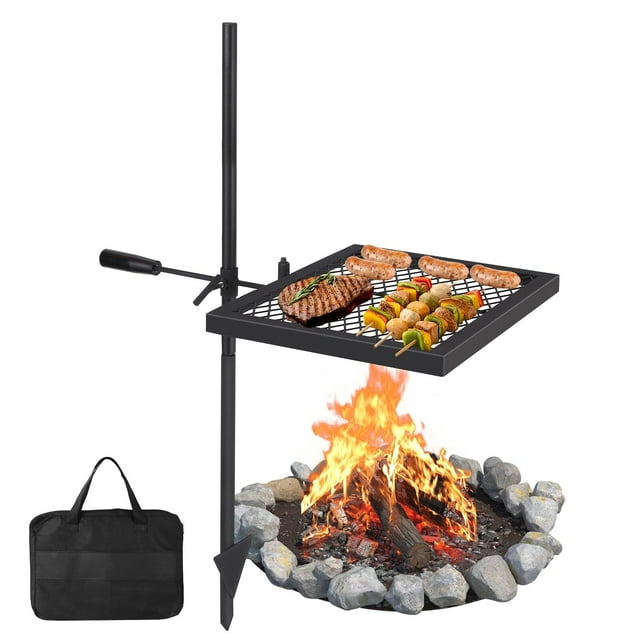 Adoolla Swivel Campfire Grill Grate, Over Fire Camp Grill with Carry Bag for Outdoor Open Flame Cooking