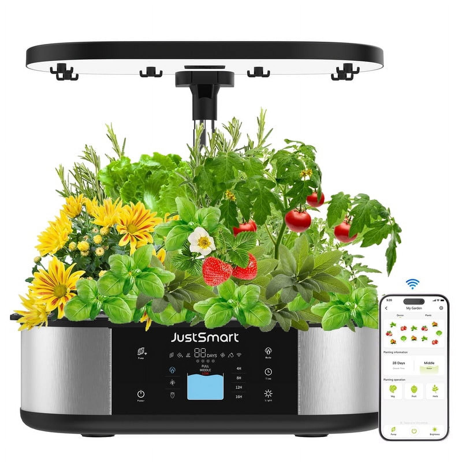 Adoolla WiFi Indoor Herb Garden Kit, 12 Pods Hydroponics Growing System up to 30" with Fan, Automatic Watering, Fertilization