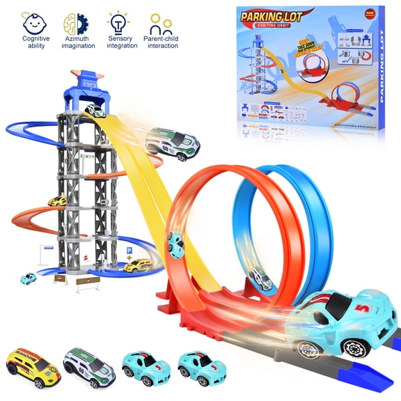 Adoonk Race Track Sets Cars Toys 360° Double-Loop Racing Track Set - 4 Cars & 106 Track Pieces, Buildable into Multiple Configurations - Gift for Boys & Girls