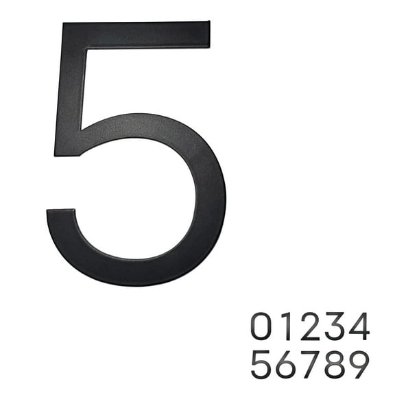 Adoorn 4 Inch Mailbox Numbers - Number 5, Black Color, Each Sold Individually, Premium Metal Self Stick Address Numbers, Weatherproof Mailbox Numbers for Outside