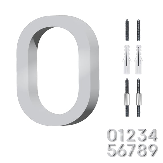 Adoorn 6 Inch Modern House Numbers, Weather-Resistant Address Numbers for House, Apartment, and Building, Aluminum, Number 0 - Silver
