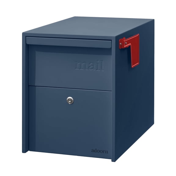 Adoorn Lockable Post Mount Mailbox | Large (Navy), Size 15.5 x 12 x 18.5 (HxWxD), Anti-Theft Locking Mailbox with 2 Keys, Modern Mailbox with Flag, Weatherproof Mailboxes for Outside