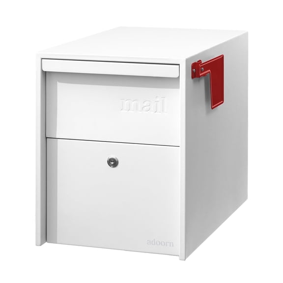 Adoorn Lockable Post Mount Mailbox | Large (White), Size 15.5 x 12 x 18.5 (HxWxD) Anti-Theft Locking Mailbox with 2 Keys, Modern Mailbox with Flag, Weatherproof Mailboxes for Outside