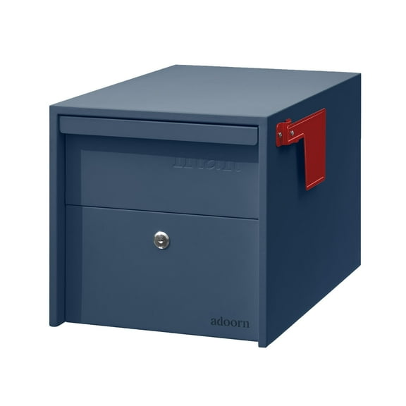 Adoorn Lockable Post Mount Mailbox | Navy, Small 12 x 12 x 18.5 (HxWxD) Anti-Theft Locking Mailbox with 2 Keys, Modern Mailbox with Flag, Weatherproof Mailboxes for Outside
