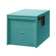 Adoorn Lockable Post Mount Mailbox | Small (Aegean Sea), Size 12 x 12 x 18.5 (HxWxD) Anti-Theft Locking Mailbox with 2 Keys, Modern Mailbox with Flag, Weatherproof Mailboxes for Outside