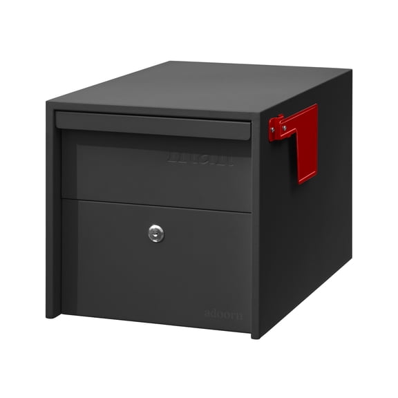 Adoorn Lockable Post Mount Mailbox | Small (Black), Size 12 x 12 x 18.5 (HxWxD) Anti-Theft Locking Mailbox with 2 Keys, Modern Mailbox with Flag, Weatherproof Mailboxes for Outside