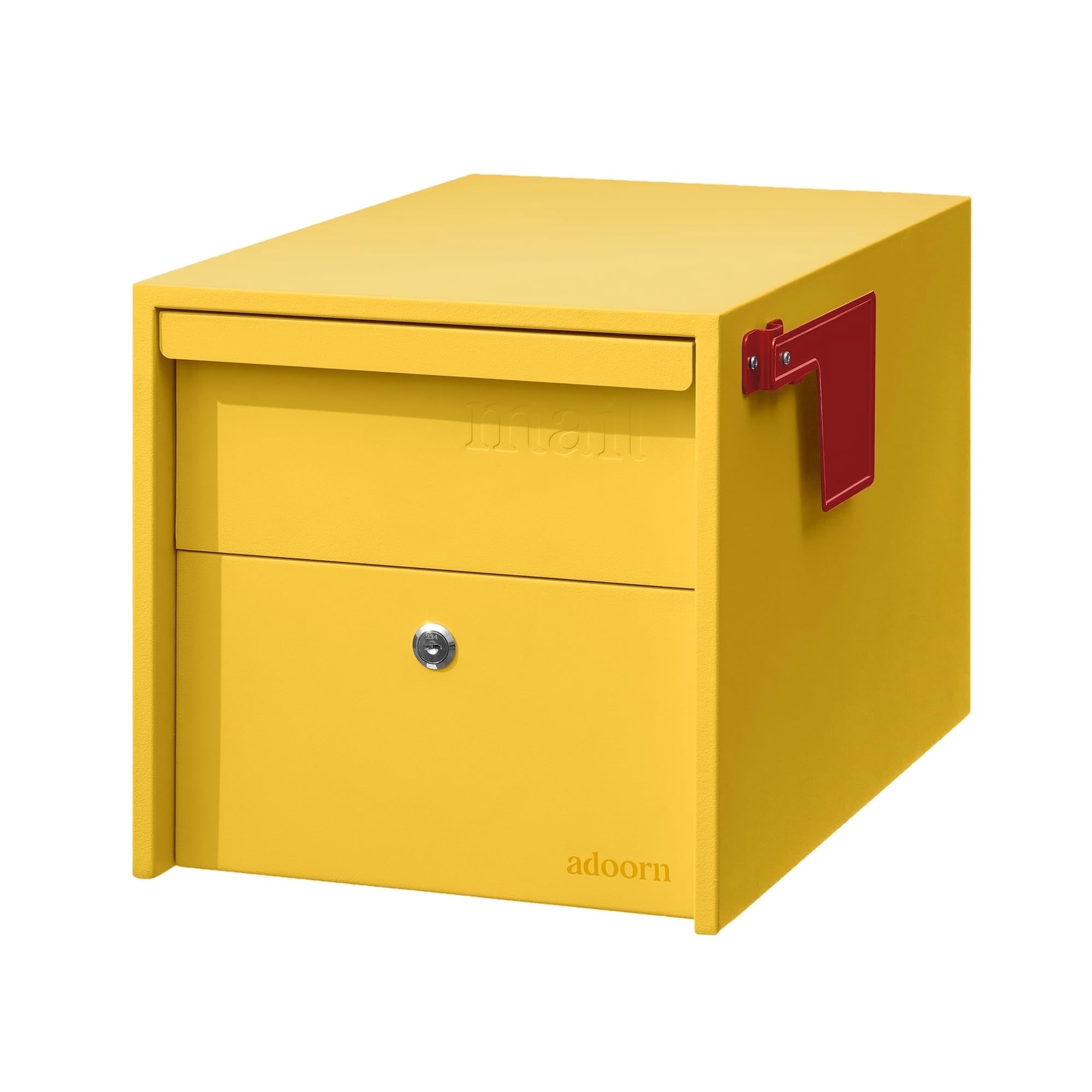 Adoorn Lockable Post Mount Mailbox | Small (Curb Yellow) Size 12 x 12 x 18.5 (HxWxD) Anti-Theft Locking Mailbox with 2 Keys, Modern Mailbox with Flag, Weatherproof Mailboxes for Outside