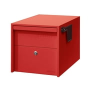 Adoorn Lockable Post Mount Mailbox | Small (Red), Size 12 x 12 x 18.5 (HxWxD) Anti-Theft Locking Mailbox with 2 Keys, Modern Mailbox with Flag, Weatherproof Mailboxes for Outside