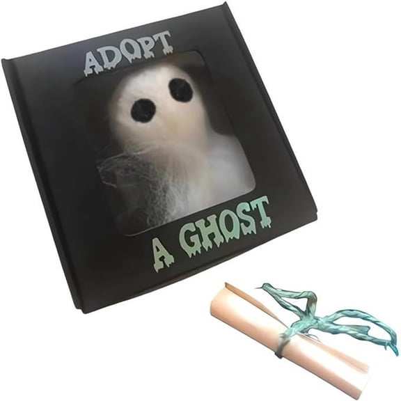 Adopt A Ghost Pocket Sized Fluffy Ghost Doll, Mini Stuffed Ghost With Character Scroll, Whimsical Spooky Halloween Decor Novelty Gift For Friends