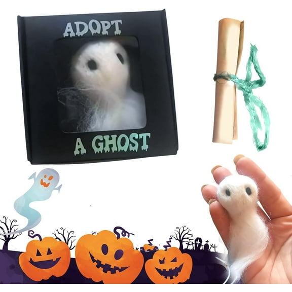 Adopt A Little Pocket Ghost,Super Cute Mini Plush Stuffed Ghost Doll, Tiny Scroll, Creative Gift for Halloween Lovers, Black