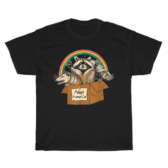 Adopt A Street Cat Funny Opossum Raccoon Skunk Vintage T-Shirt Unisex Tee Gift
