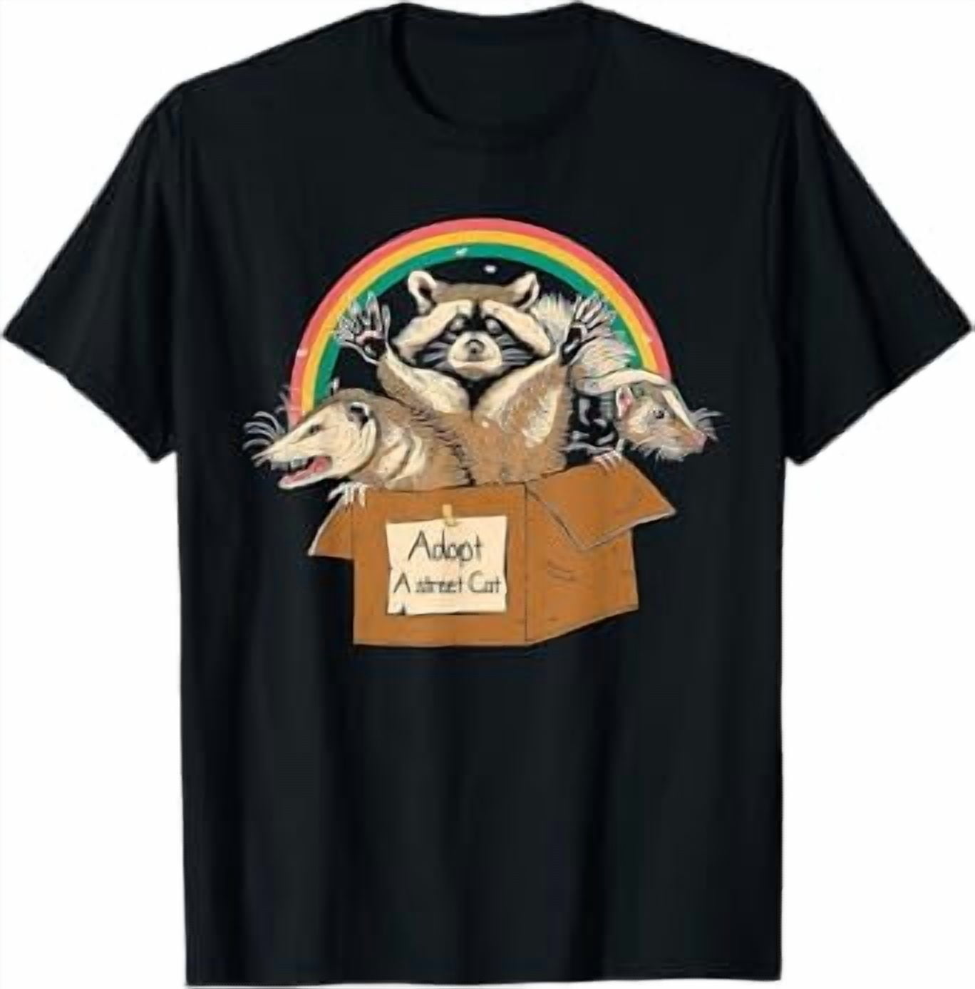 Five Skunks Adopt A Street Cat Shirt Funny Opossum Raccoon Skunk Vintage T-Shirt ...