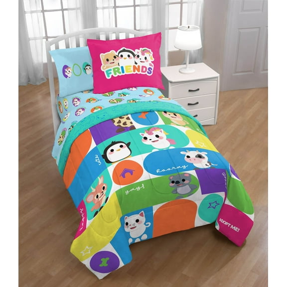 Adopt Me Blue 5 Piece Twin Bed Set w/ Sham, 100% Microfiber