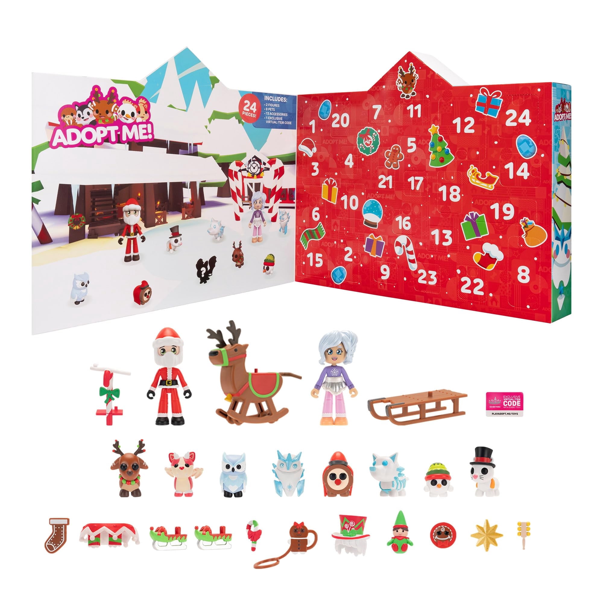 Adopt Me! Holiday Calendar - Features (8) 2-inch Pets, (2) 2.75-inch Figures, and 13 Unique Acc