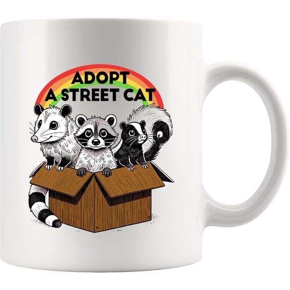 Adopt A Street Cat Funny Raccoon Lover Gifts Opossum Skunk Raccoon Mom Dad Girlfriend Boyfriend Sister Brother Novelty Drinkware Ceramic Mug 11 oz White Ceramic Mug 11 oz White