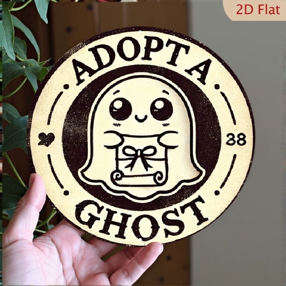 Adopt a Ghost Vintage Circular Metal Wall Art, Retro Style Aluminum Decorative Sign for Home Decor, 8x8 Inch Round Wall Plaque for Room Decoration