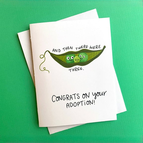 Adoption Congratulations Card - "And Then There Were Three" Pea Pod Design - Blank Inside with Envelope - Perfect for New Family Celebrations