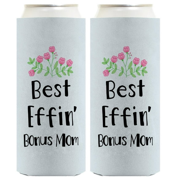 Adoptive Mom Gifts For Women Best Effin' Bon-s Ever Floral 2-Pack Ultra Slim Can Thermocoolers