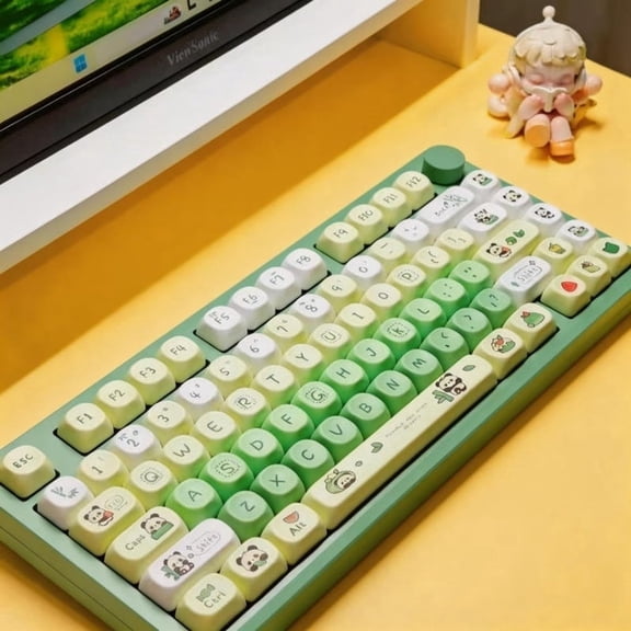 Alikpop 120 Keys Green Anime Panda PBT Keycap Set, MOA Profile for Mechanical Keyboards