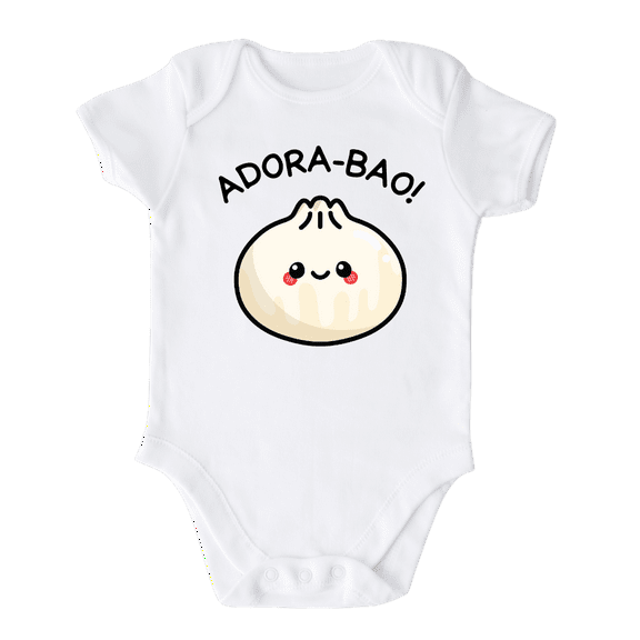 Adora-Bao Cute Baby Bodysuit Dumpling Shirt Premium Custom Clothes Unisex Baby Gift for Mom Newborn 3-6m White