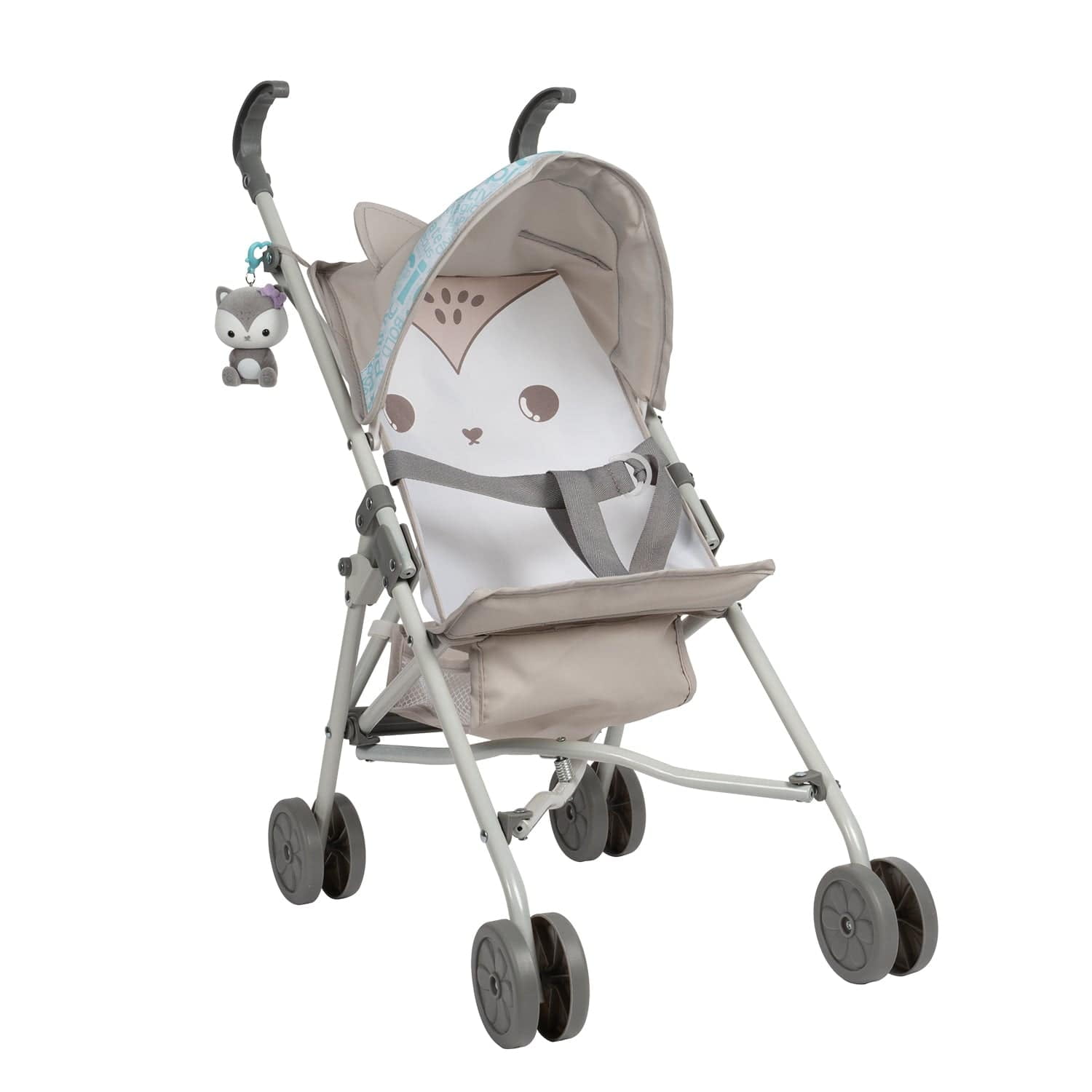 Gray and White Wolf Print Baby Doll Stroller with Keychain