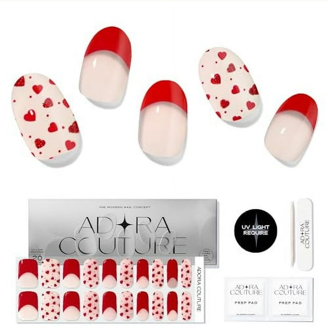 Adora Couture Semi Cured Gel Nail Strips | 20pcs Pink & Red French ...