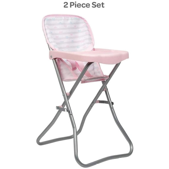 Adora Durable Pastel Pink Hearts Baby Doll High Chair 20.5” Suits Most Stuffed Animals, Plush Toys, and Dolls up to 16 inches Birthday Gift For Ages 3+