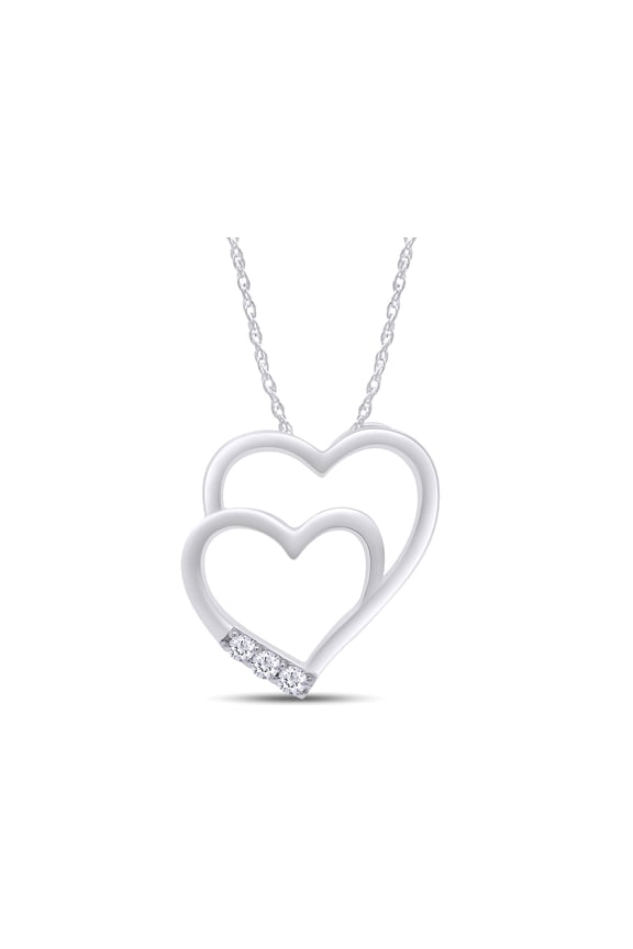 Adorable 1/10 CT TW Lab Grown Diamond Double Heart Necklace Pendant For Women Lab Diamonds In 14K White Gold Plated 925 Sterling Silver Accompanied By 18" Rope Chain With Certificate of Authenticity