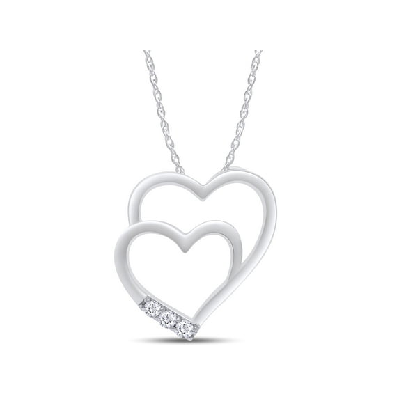 Adorable 1/10 CT TW Lab Grown Diamond Double Heart Necklace Pendant For Women Lab Diamonds In 14K White Gold Plated 925 Sterling Silver Accompanied By 18" Rope Chain With Certificate of Authenticity